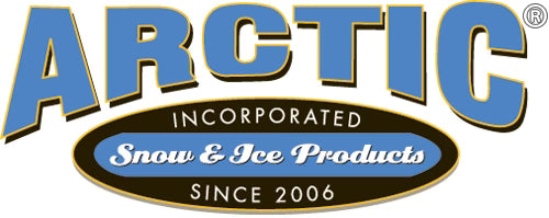 Logo of Arctic Incorporated Snow & Ice Products with blue and black text on a white background