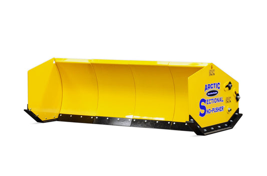 Yellow Arctic Sectional Snow Pusher on a white background