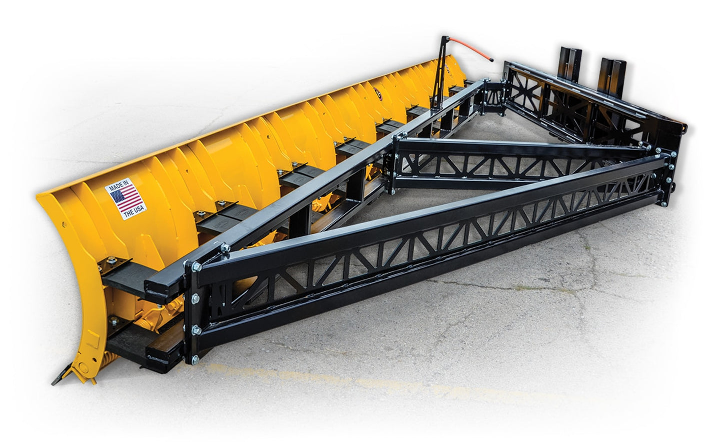 Large yellow and black snow plow